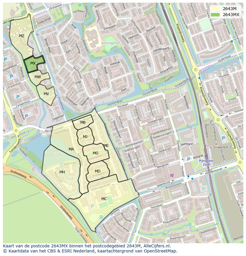 Afbeelding van het postcodegebied 2643 MX op de kaart.