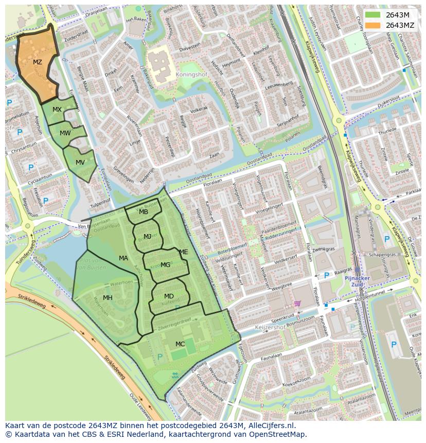 Afbeelding van het postcodegebied 2643 MZ op de kaart.