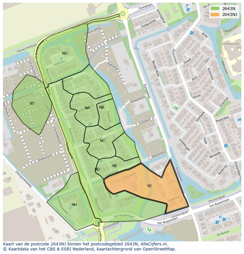 Afbeelding van het postcodegebied 2643 NJ op de kaart.