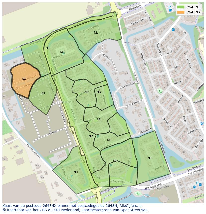 Afbeelding van het postcodegebied 2643 NX op de kaart.