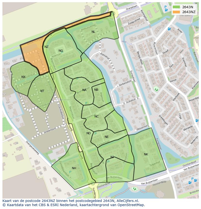 Afbeelding van het postcodegebied 2643 NZ op de kaart.