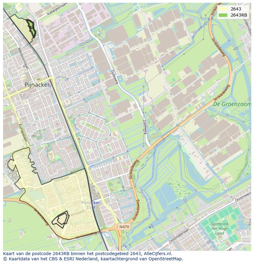 Afbeelding van het postcodegebied 2643 RB op de kaart.