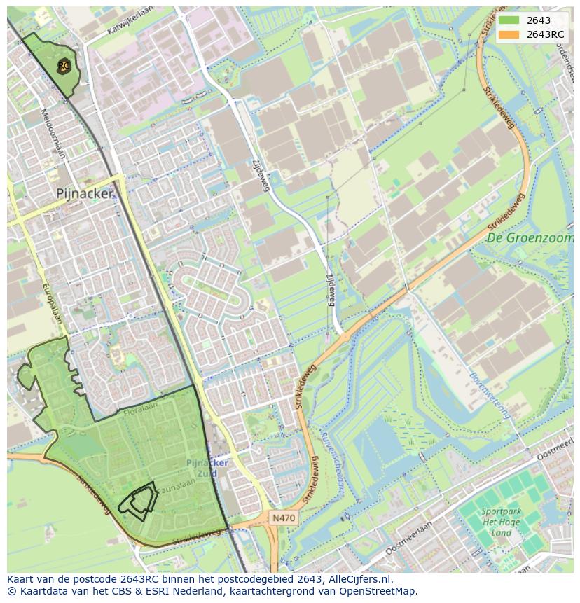 Afbeelding van het postcodegebied 2643 RC op de kaart.