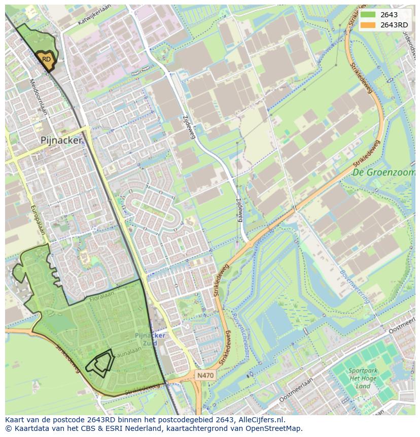 Afbeelding van het postcodegebied 2643 RD op de kaart.