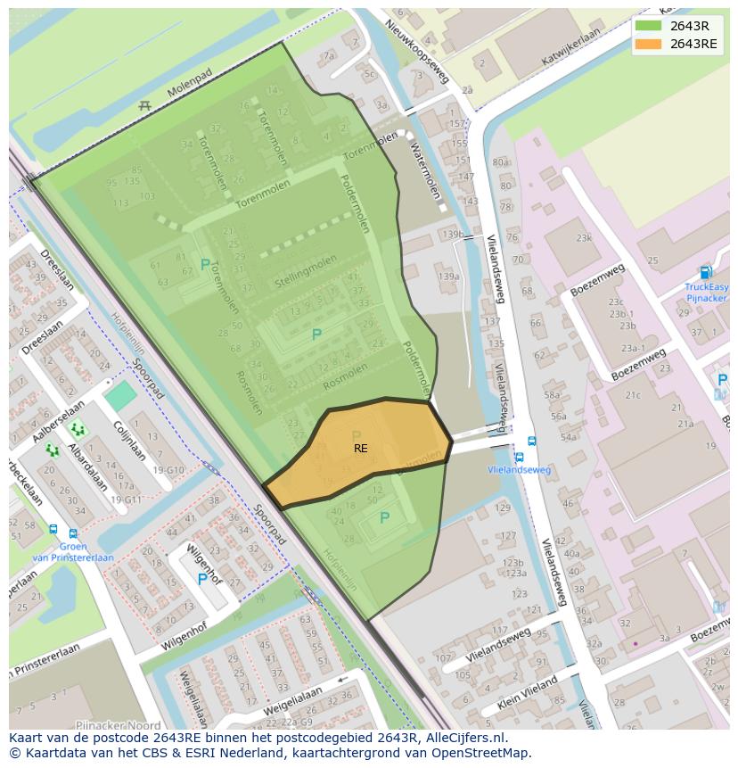 Afbeelding van het postcodegebied 2643 RE op de kaart.