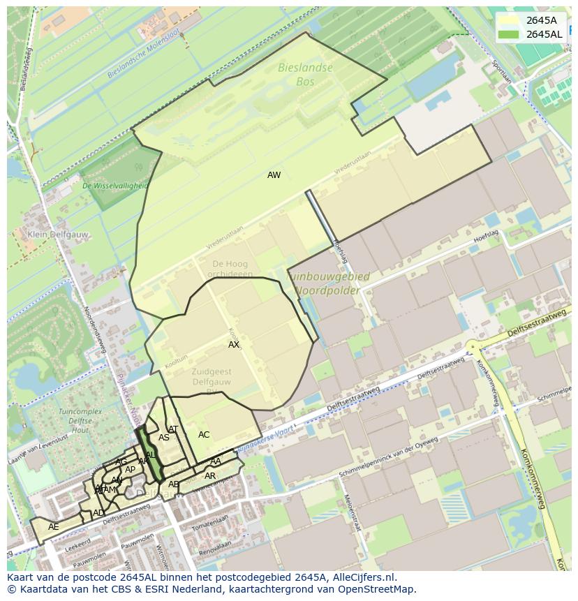 Afbeelding van het postcodegebied 2645 AL op de kaart.