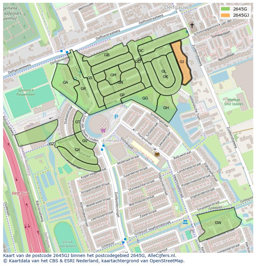 Afbeelding van het postcodegebied 2645 GJ op de kaart.