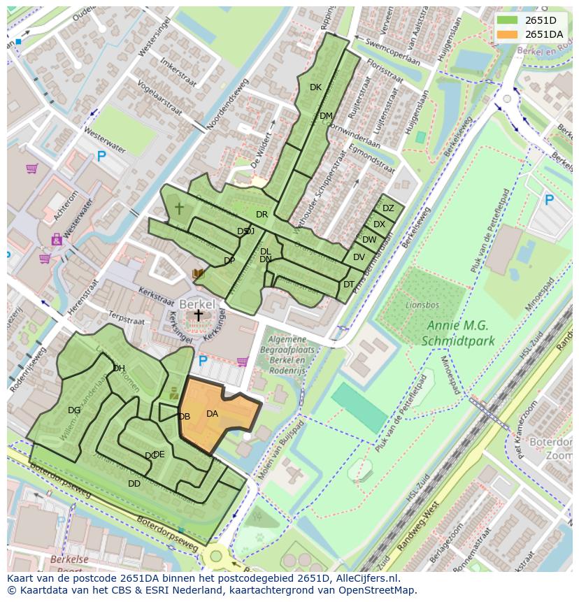 Afbeelding van het postcodegebied 2651 DA op de kaart.