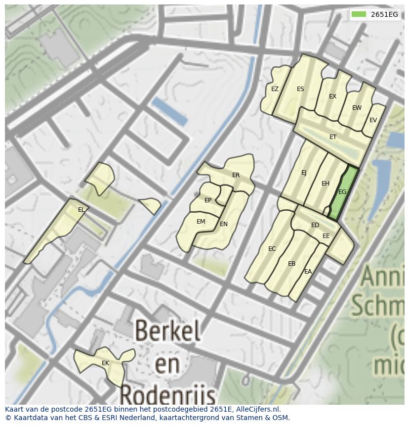 Afbeelding van het postcodegebied 2651 EG op de kaart.