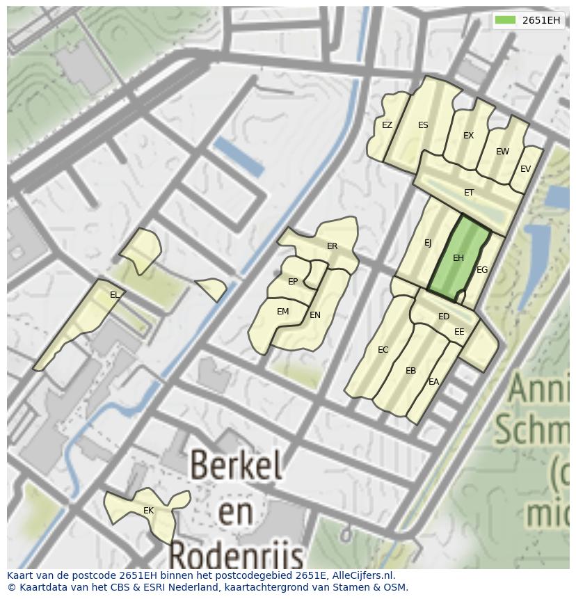 Afbeelding van het postcodegebied 2651 EH op de kaart.