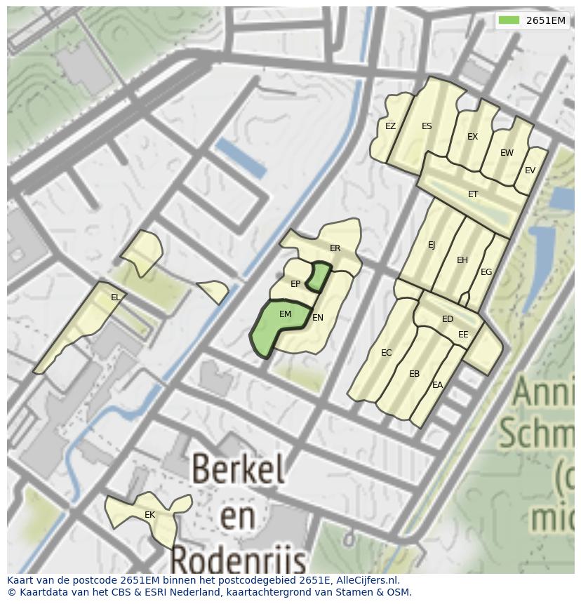 Afbeelding van het postcodegebied 2651 EM op de kaart.