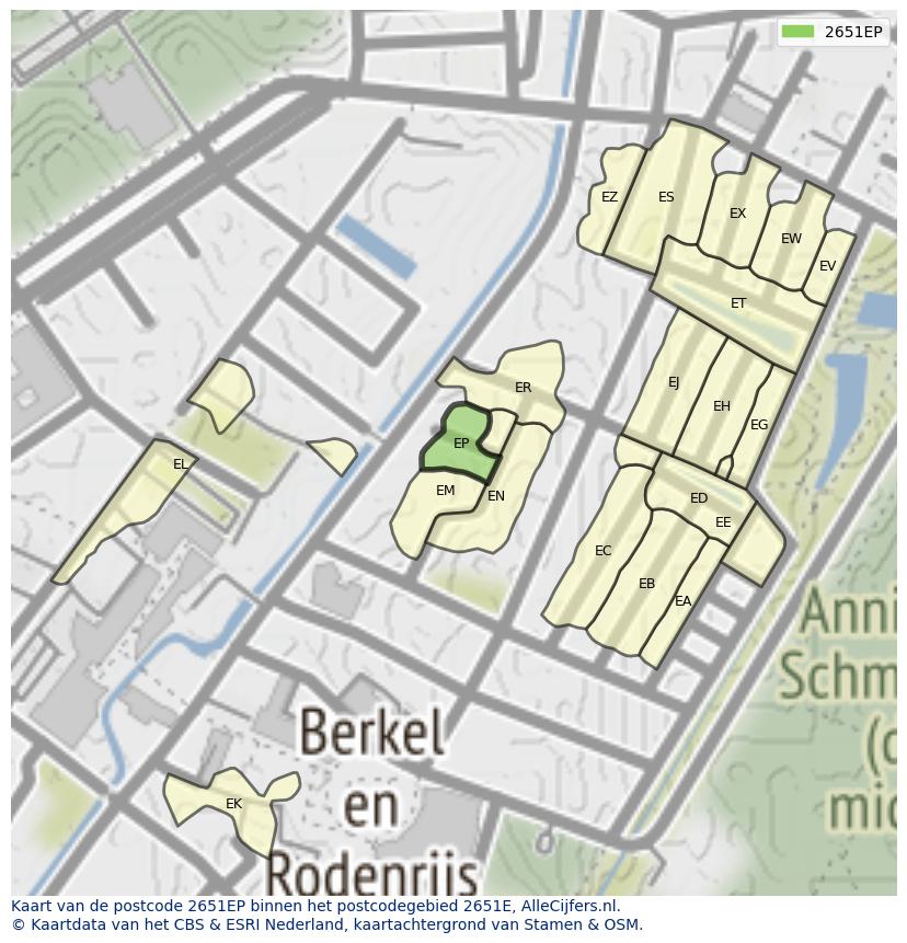 Afbeelding van het postcodegebied 2651 EP op de kaart.