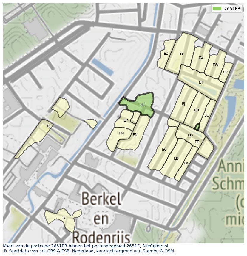 Afbeelding van het postcodegebied 2651 ER op de kaart.