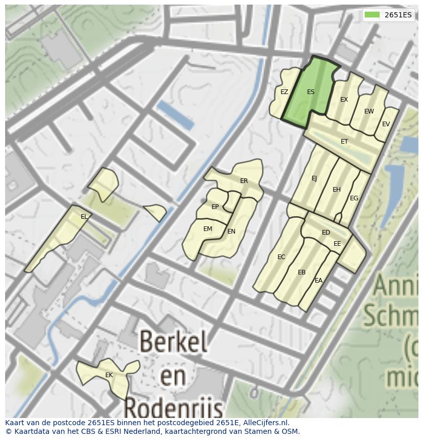 Afbeelding van het postcodegebied 2651 ES op de kaart.