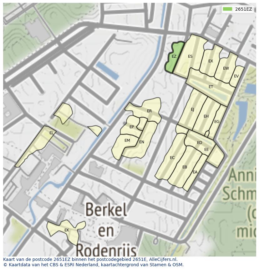 Afbeelding van het postcodegebied 2651 EZ op de kaart.