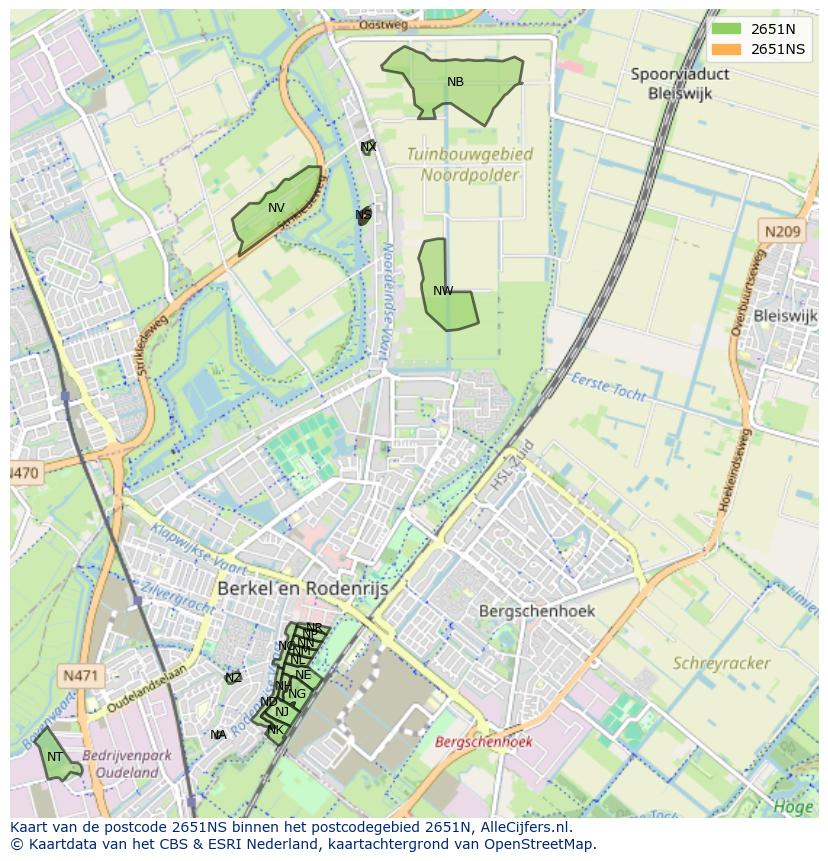 Afbeelding van het postcodegebied 2651 NS op de kaart.