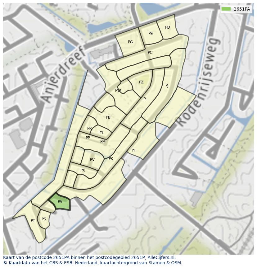 Afbeelding van het postcodegebied 2651 PA op de kaart.