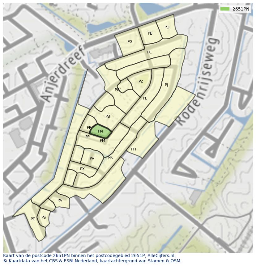 Afbeelding van het postcodegebied 2651 PN op de kaart.