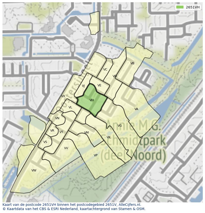 Afbeelding van het postcodegebied 2651 VH op de kaart.