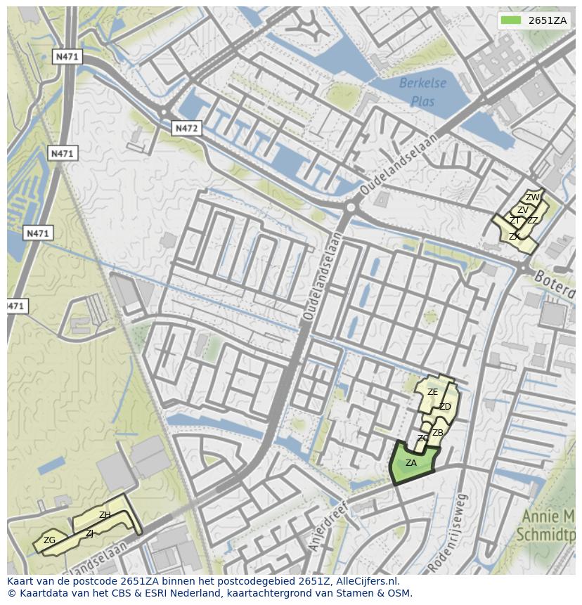 Afbeelding van het postcodegebied 2651 ZA op de kaart.
