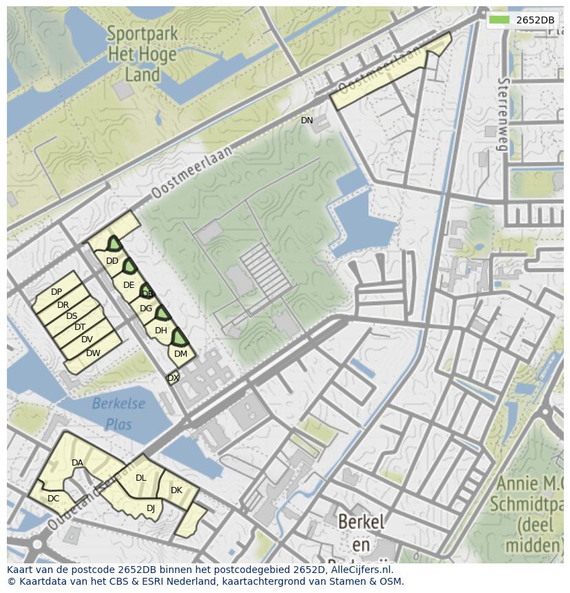 Afbeelding van het postcodegebied 2652 DB op de kaart.