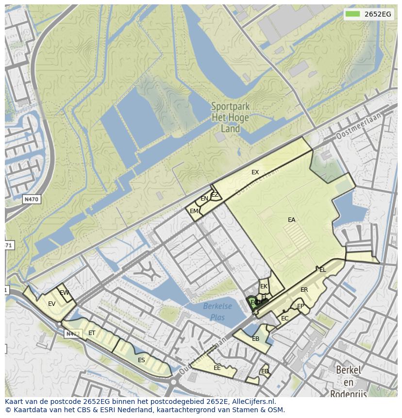 Afbeelding van het postcodegebied 2652 EG op de kaart.