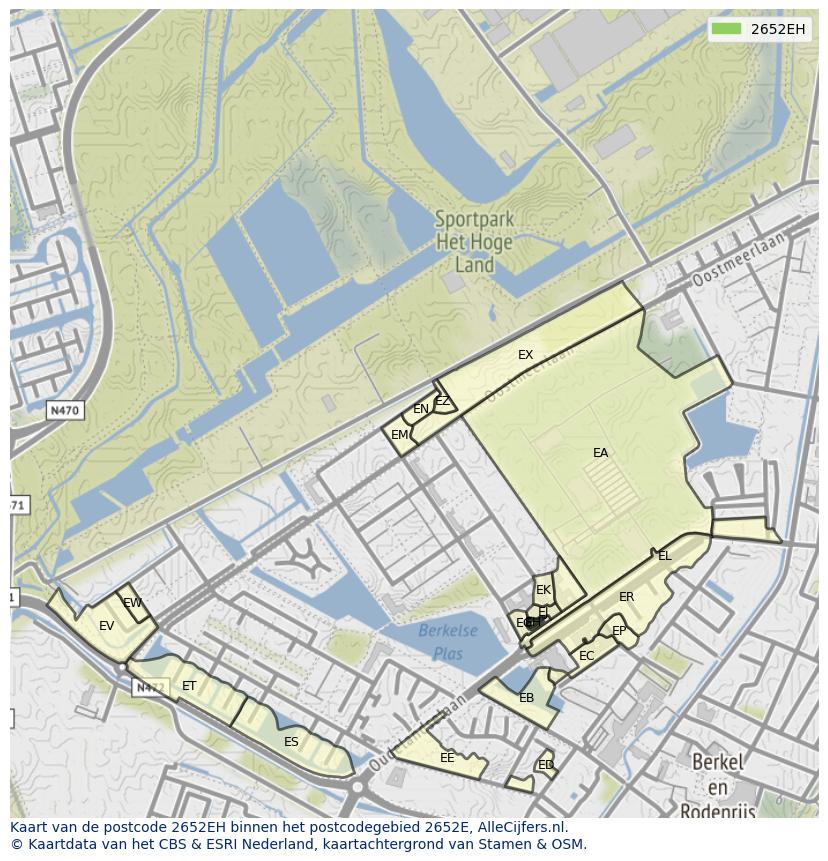 Afbeelding van het postcodegebied 2652 EH op de kaart.