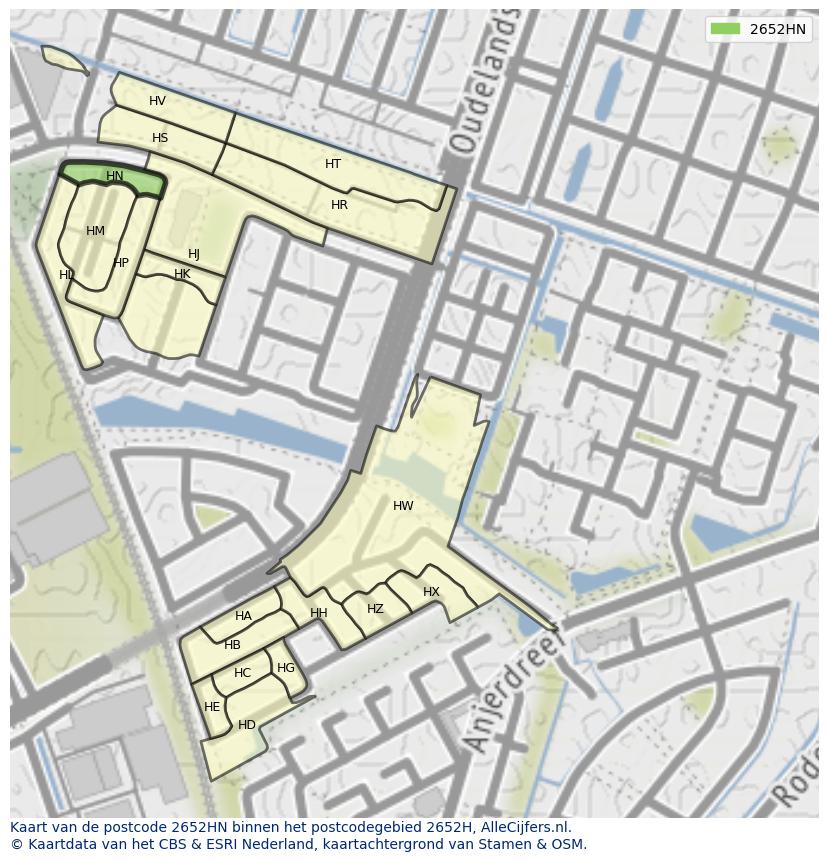 Afbeelding van het postcodegebied 2652 HN op de kaart.