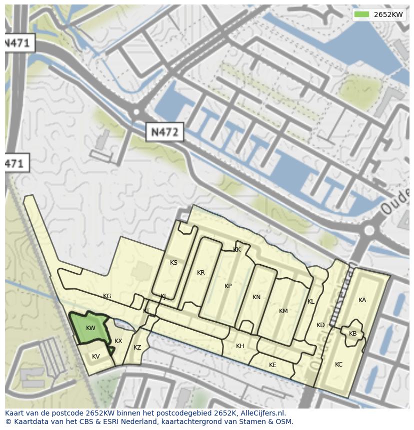 Afbeelding van het postcodegebied 2652 KW op de kaart.