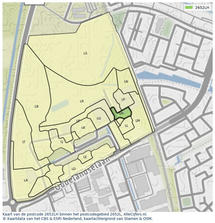 Afbeelding van het postcodegebied 2652 LH op de kaart.