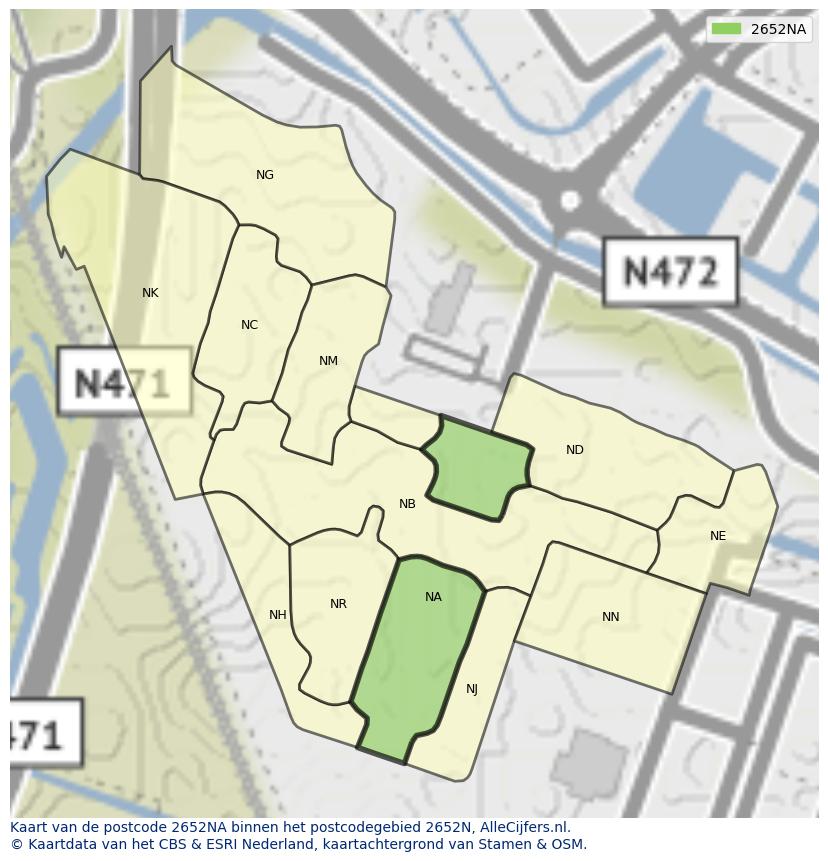 Afbeelding van het postcodegebied 2652 NA op de kaart.