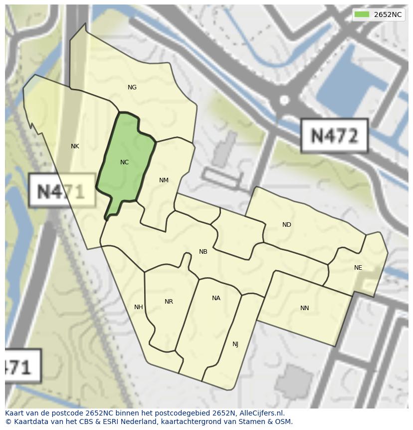 Afbeelding van het postcodegebied 2652 NC op de kaart.