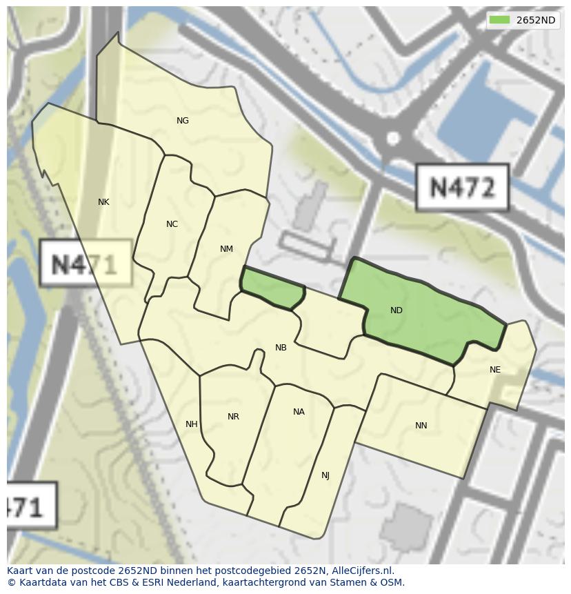 Afbeelding van het postcodegebied 2652 ND op de kaart.