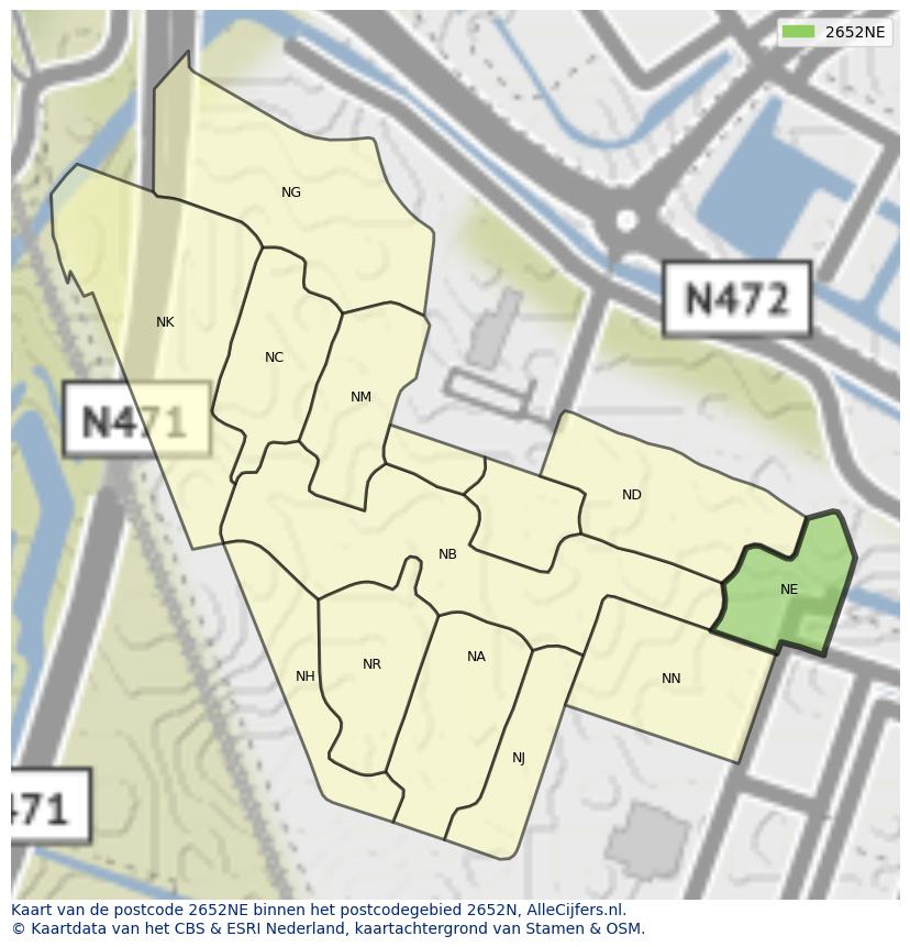 Afbeelding van het postcodegebied 2652 NE op de kaart.
