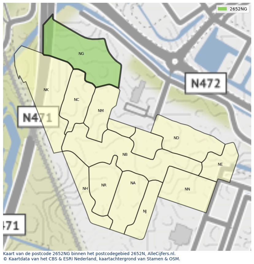 Afbeelding van het postcodegebied 2652 NG op de kaart.