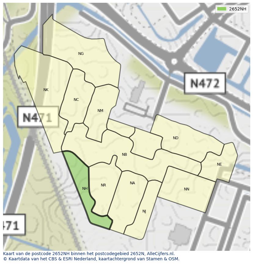 Afbeelding van het postcodegebied 2652 NH op de kaart.