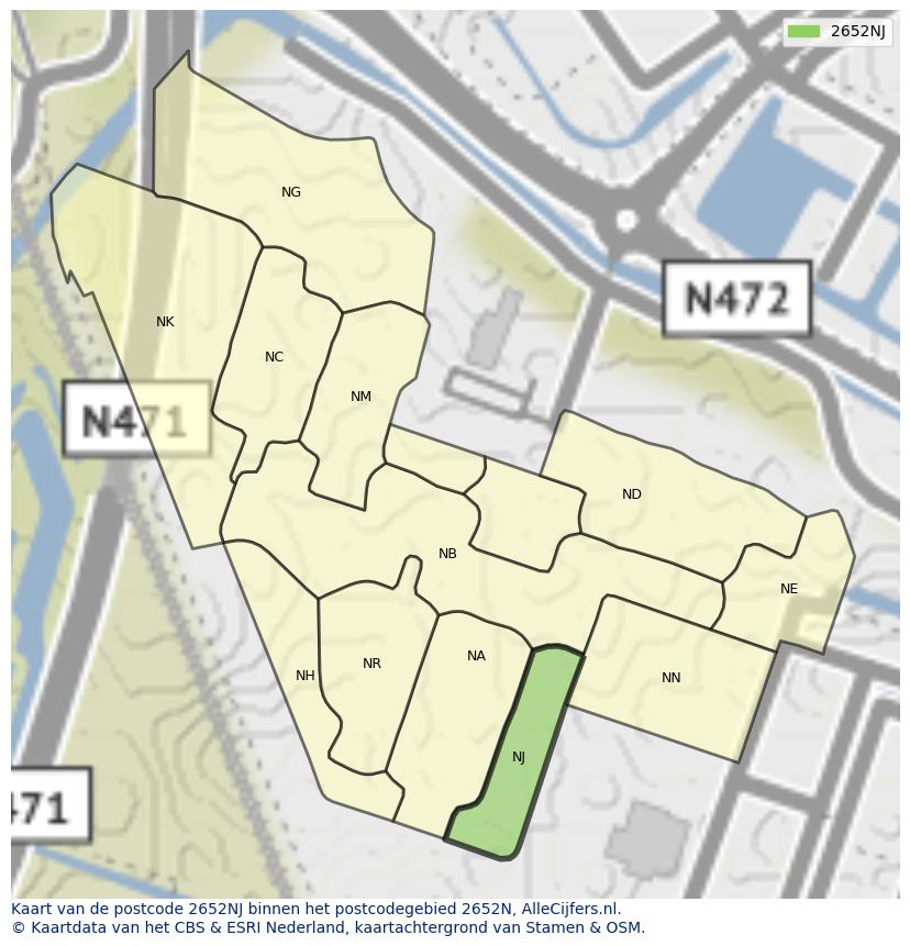 Afbeelding van het postcodegebied 2652 NJ op de kaart.