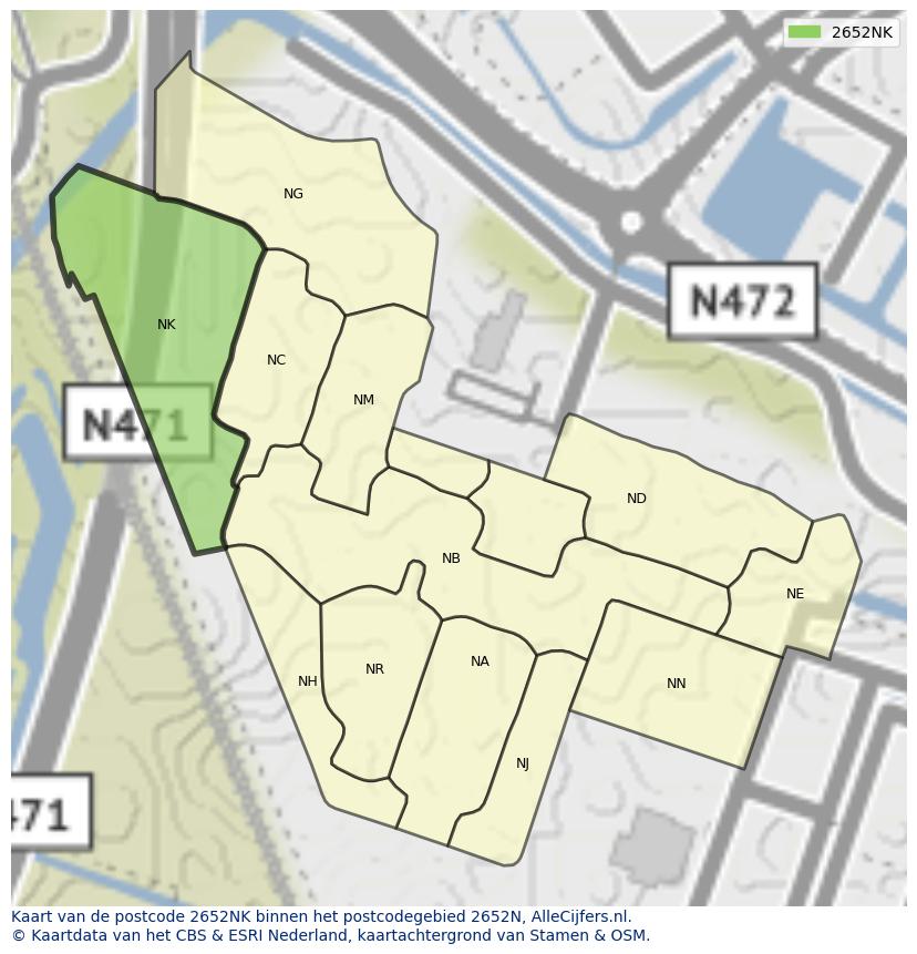 Afbeelding van het postcodegebied 2652 NK op de kaart.