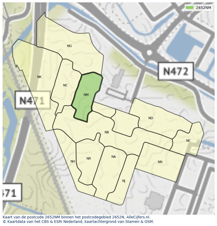 Afbeelding van het postcodegebied 2652 NM op de kaart.