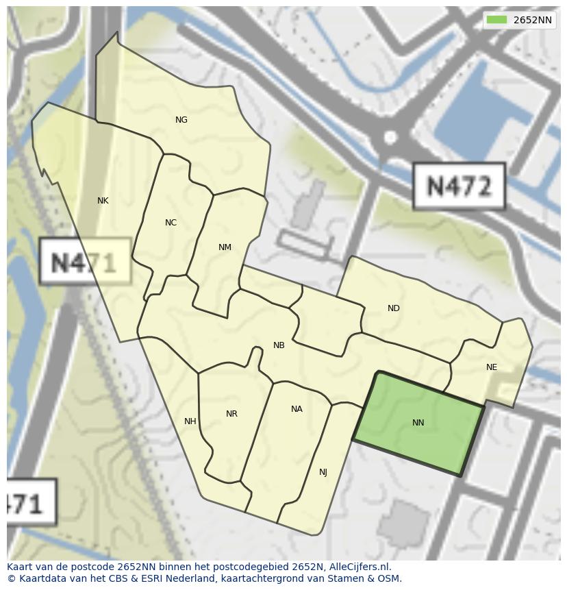 Afbeelding van het postcodegebied 2652 NN op de kaart.