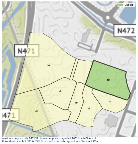 Afbeelding van het postcodegebied 2652 NP op de kaart.