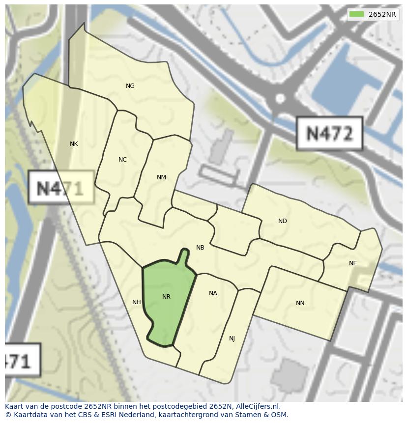 Afbeelding van het postcodegebied 2652 NR op de kaart.
