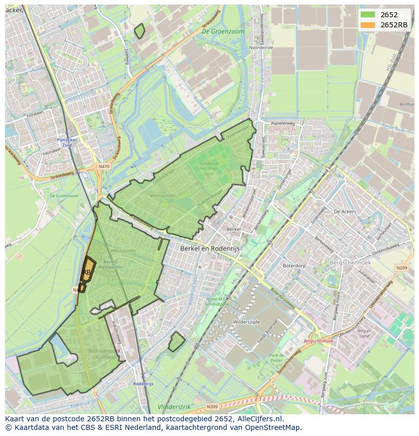 Afbeelding van het postcodegebied 2652 RB op de kaart.