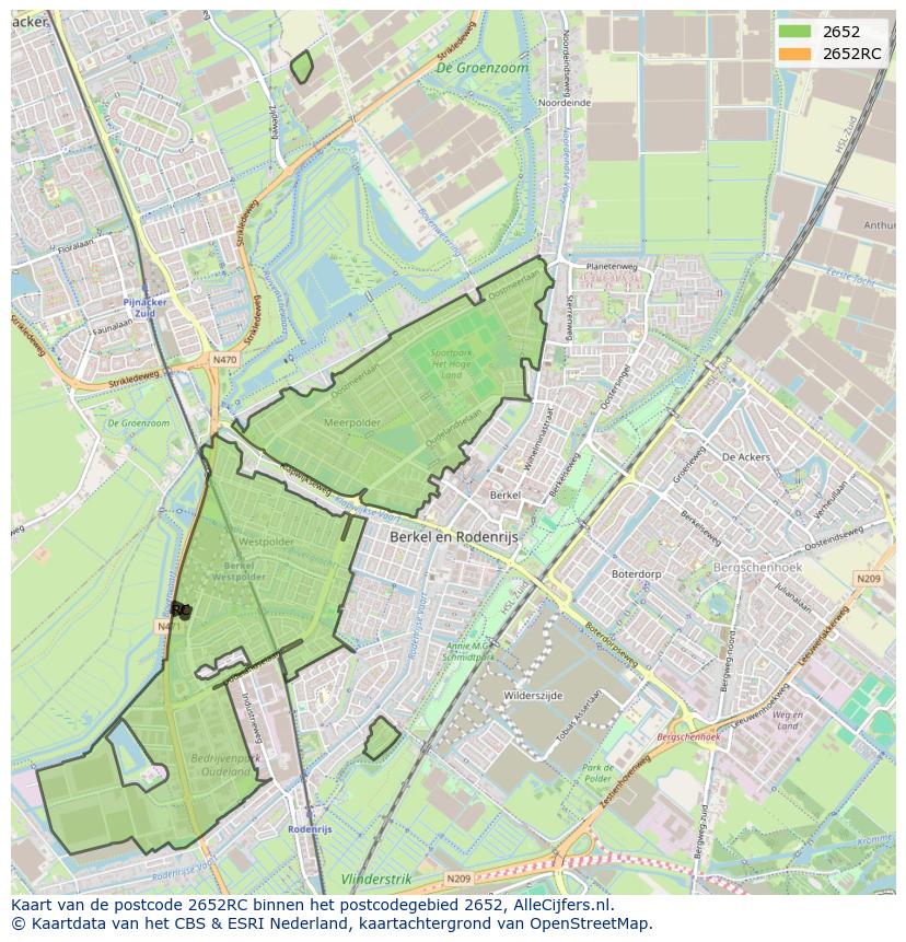 Afbeelding van het postcodegebied 2652 RC op de kaart.
