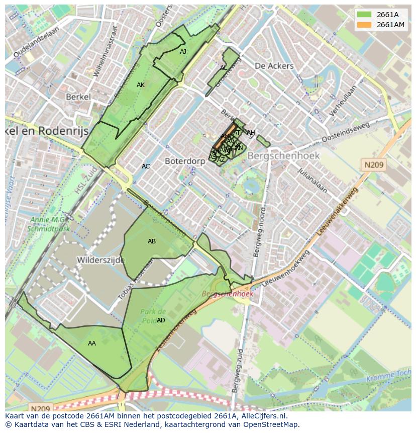 Afbeelding van het postcodegebied 2661 AM op de kaart.