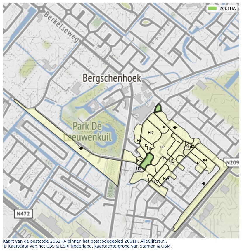 Afbeelding van het postcodegebied 2661 HA op de kaart.