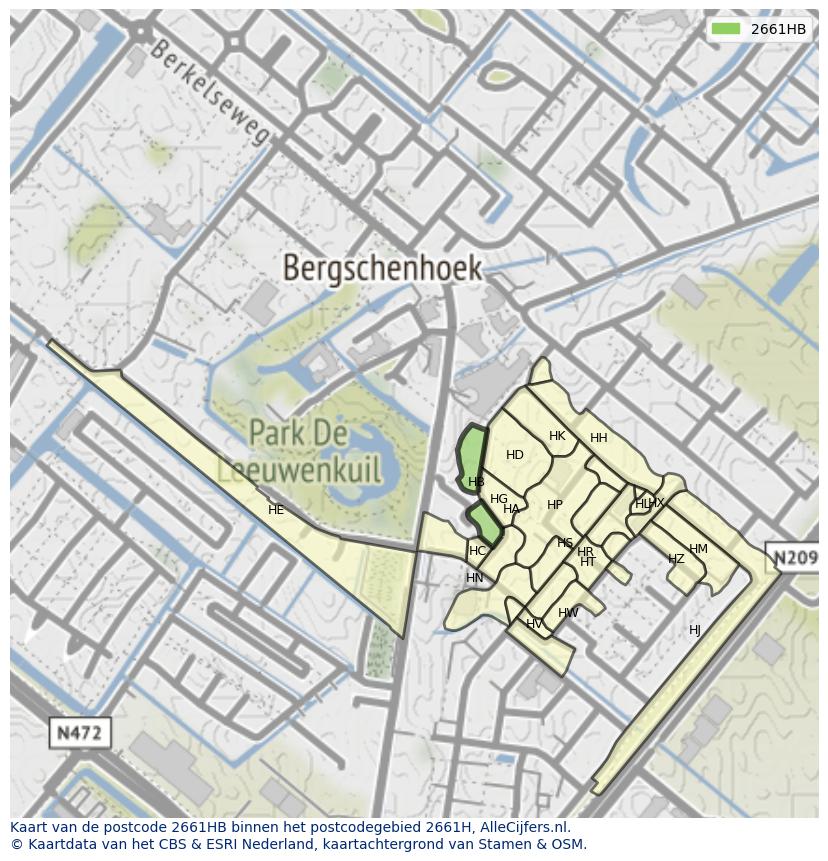 Afbeelding van het postcodegebied 2661 HB op de kaart.