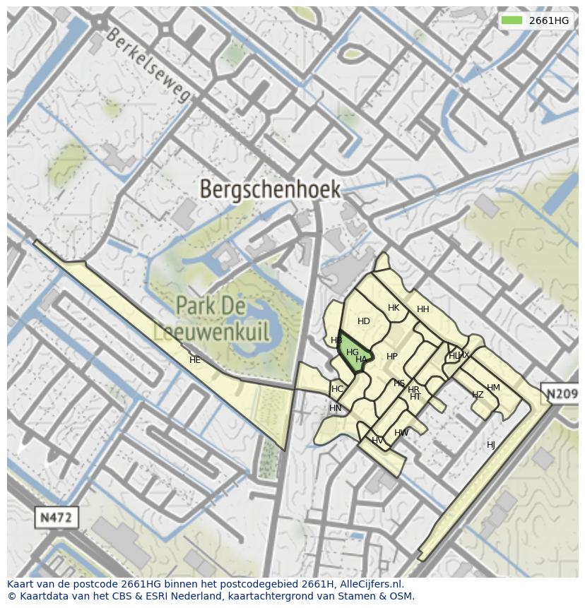 Afbeelding van het postcodegebied 2661 HG op de kaart.