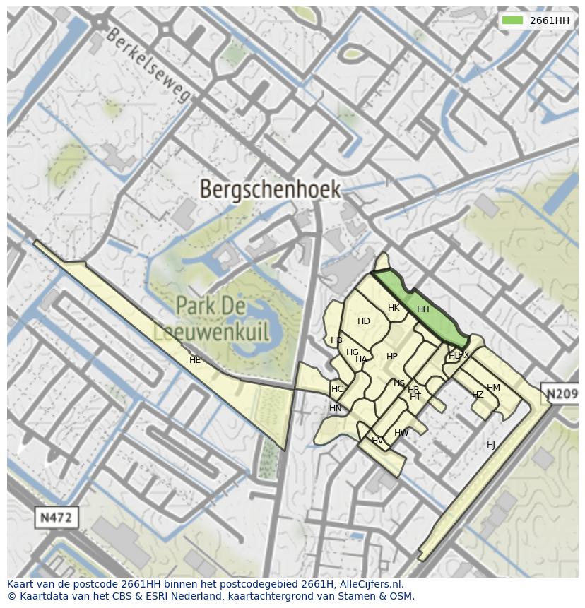 Afbeelding van het postcodegebied 2661 HH op de kaart.