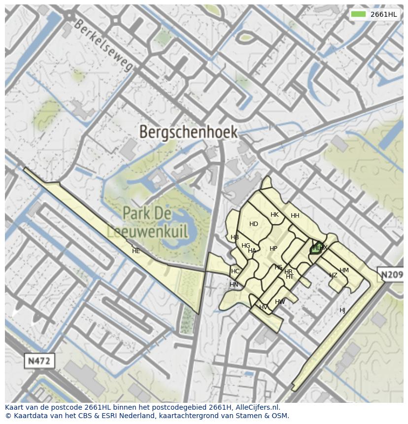 Afbeelding van het postcodegebied 2661 HL op de kaart.